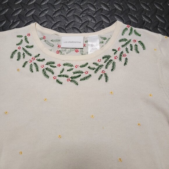 Women's Christmas Sweater by Liz Claiborne, Crewneck, Holly and Star Design, S - Picture 2 of 16